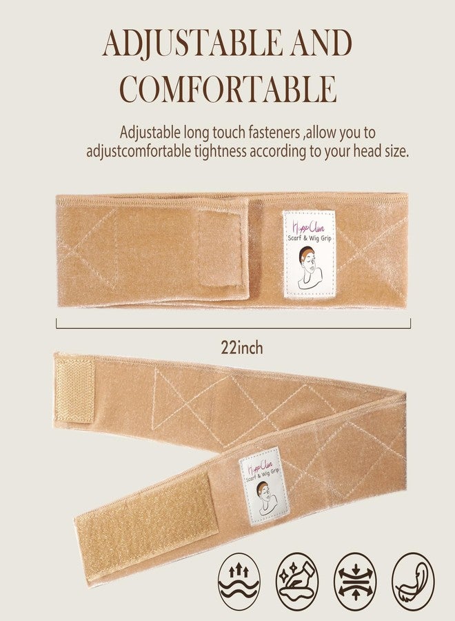 HappClan 2 Pack Velvet Wig Grip Band with 4 Caps, Adjustable No Slip Headband for Keeping Hairpieces in Place, Soft Breathable Hook and Loop Strap for Beginners & Daily Use (Beige Blonde) - Image 3